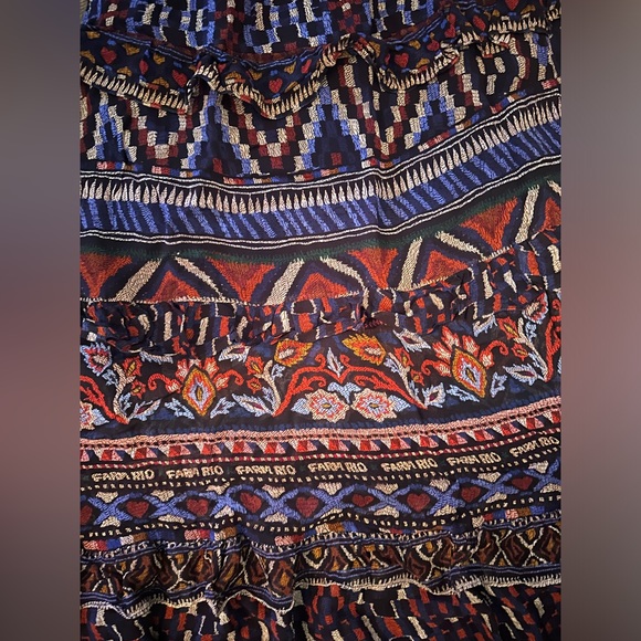 Farm Rio - Medium Ainika Tapestry Maxi Skirt Blue Red Tiered Ruffle Boho NWT - Picture 5 of 7